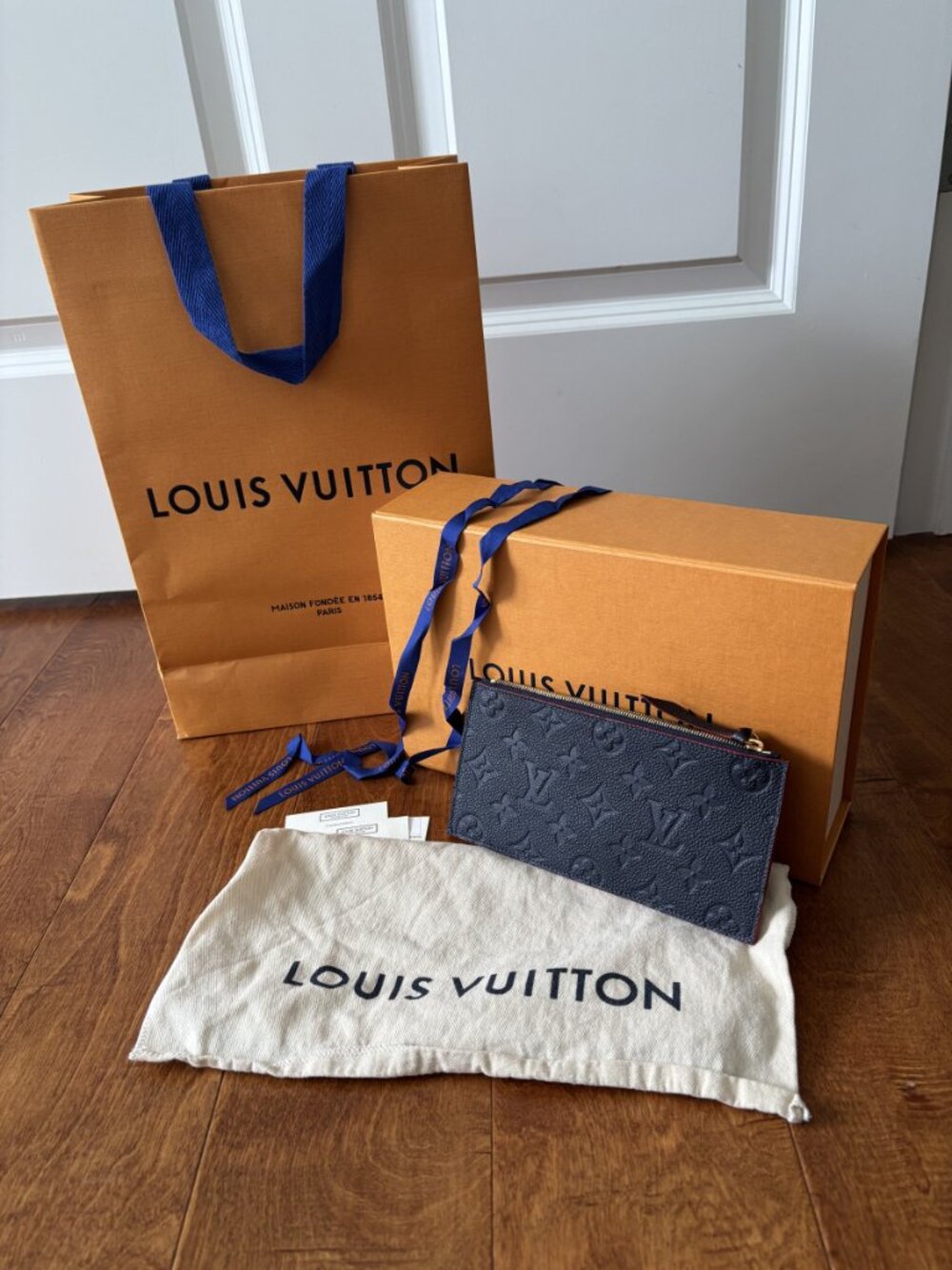 Louis Vuitton Monogram Empreinte Navy Zip Pouch, Full Set with Box & Dust Bag
